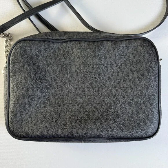 MICHAEL KORS Jet Set East West Crossbody Bag Black MK Signature Top Zip Purse - Picture 9 of 16